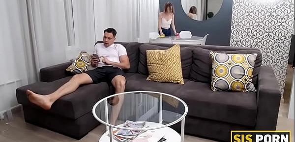  SIS.PORN. Thin girl does it with stepbrother who takes responsibility to clean the house